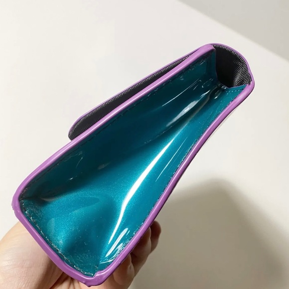 Marc Jacobs Cosmetic Case Purple Teal Lined Button Closure Make-Up Bag Clutch - Picture 4 of 11